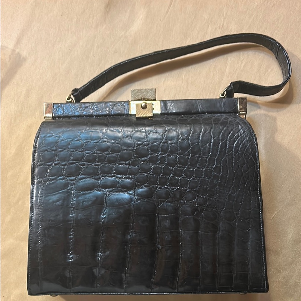 Vintage Black Crocodile Embossed Handbag